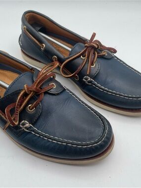 Sperry Gold Cup Navy Leather Boat Shoes with Brown Laces Men’s Size 8.5
